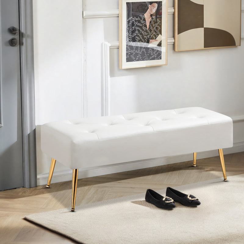44.75" End of Bed Bench,Modern Tufted Velvet Ottoman Bench With Gold Legs