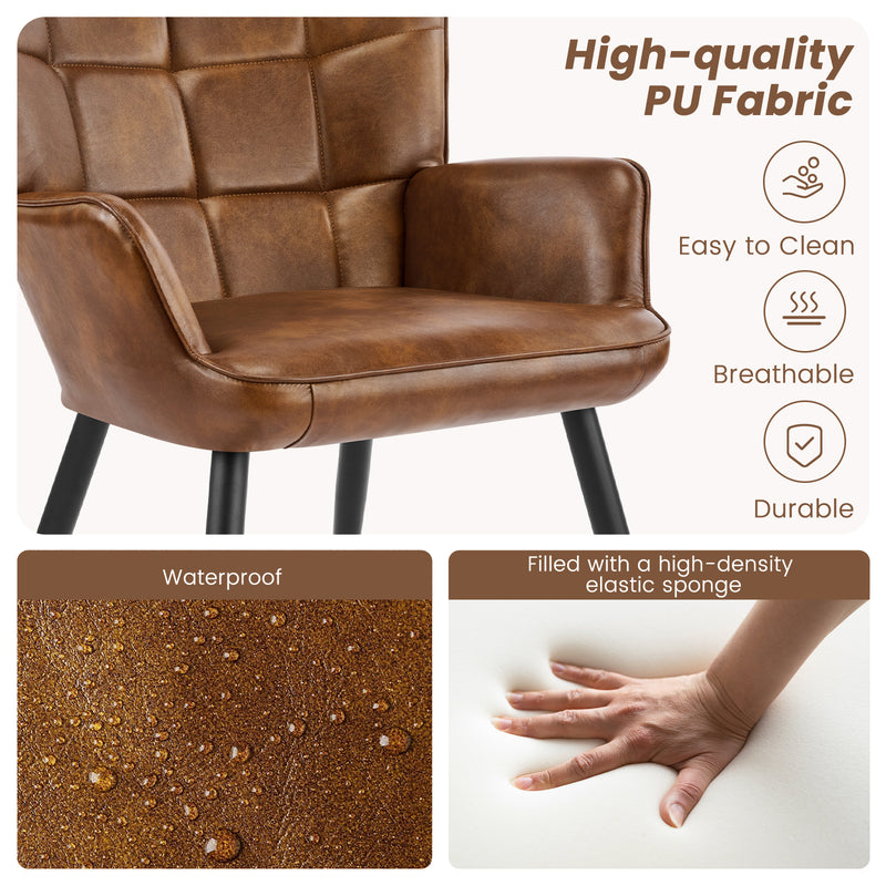 PU Leather Accent Chair With High Backrest Comfortable Tufted With Feather-Like Armrests
