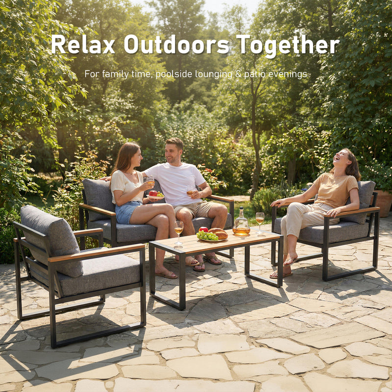 Furniliving 4-pcs outdoor chairs for the front courtyard,four deep seating chairs paired with a coffee table, all-weather camping and leisure chairs