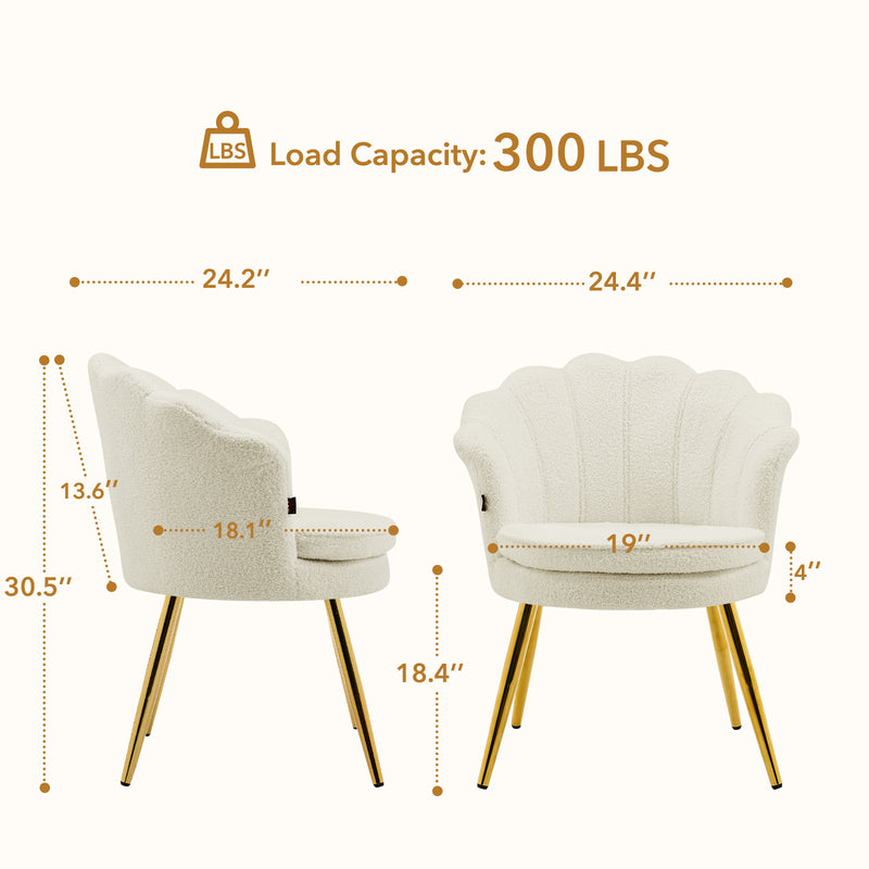 Furniliving Velvet  Vanity Chair Seashell-Shaped Vanity Stool Upholstered Accent Chair With Golden Metal Legs