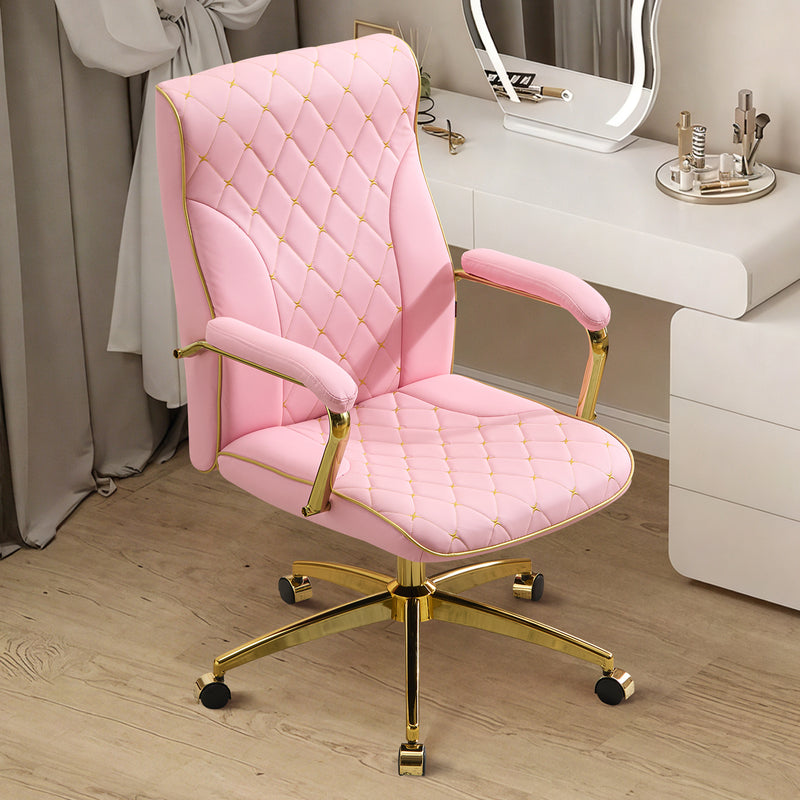 Adjustable Vanity Chair with Golden Legs and Padded Armrest