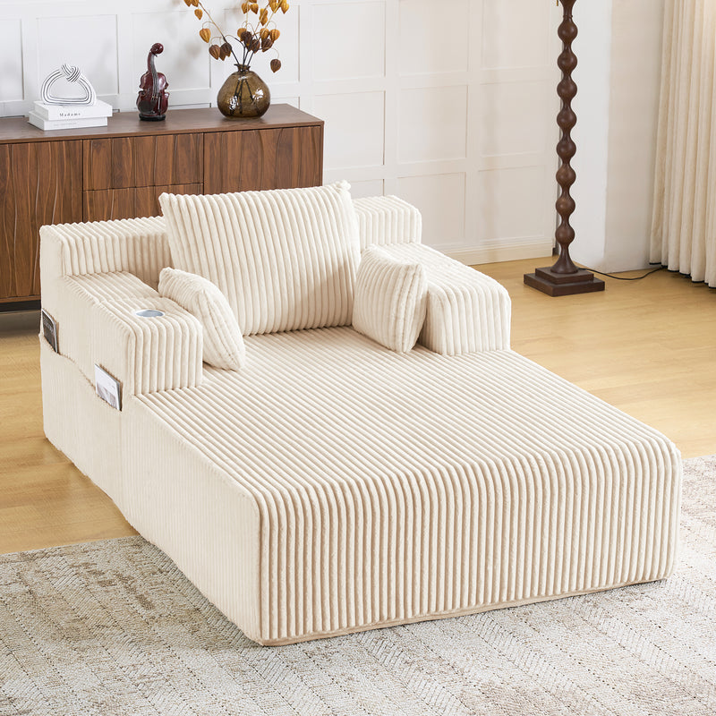 66" Oversized Chaise Lounge Indoor, Upholstered Sofa Bed with 1 Cup Holders & 4 Side Pockets