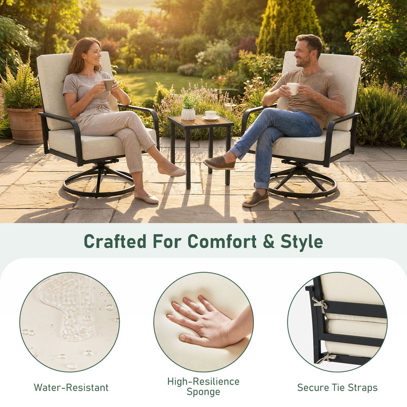 3 Piece Outdoor Bistro Set, 360° Swivel Rocking Chairs and Side Table