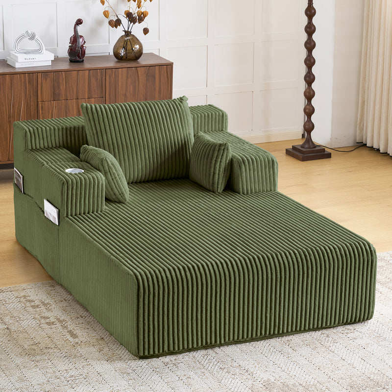 66" Oversized Chaise Lounge Indoor, Upholstered Sofa Bed with 1 Cup Holders & 4 Side Pockets