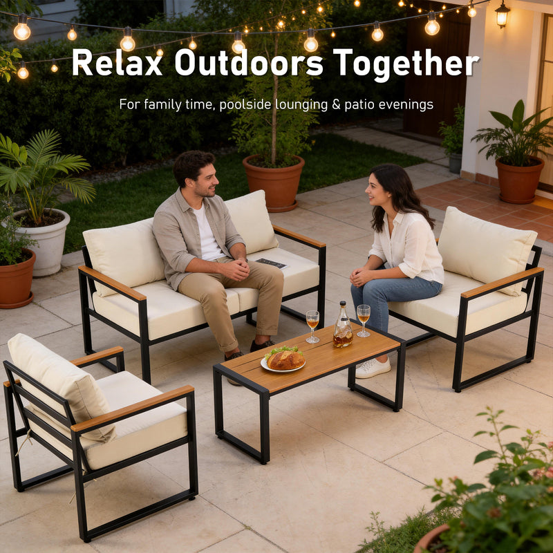 Furniliving 4-pcs outdoor chairs for the front courtyard,four deep seating chairs paired with a coffee table, all-weather camping and leisure chairs