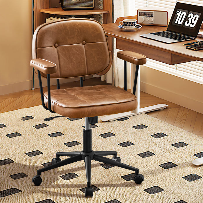 Home Office Chair with Wheels Padded Armrest, Ergonomic Leather Desk Chair with Mid Back Lumbar Support Adjustable Height Rolling Swivel Executive Compact Task Chairs