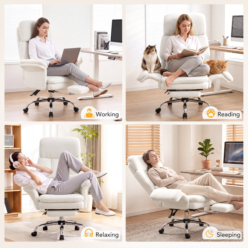 Teddy Fleece Big and Tall Ergonomic Office Chair with Flip-Up Armrests&Footrest