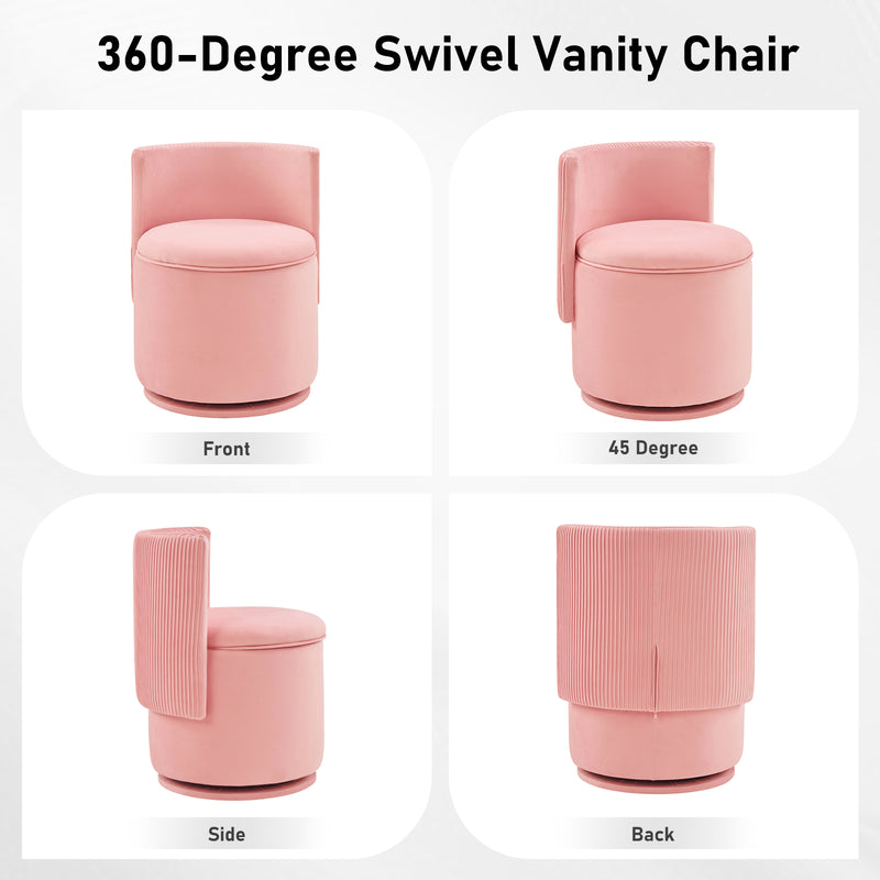 360° Swivel Accent Chair,Velvet Vanity With Storage