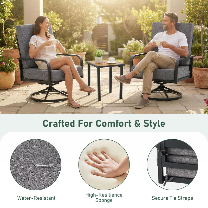 3 Piece Outdoor Bistro Set, 360° Swivel Rocking Chairs and Side Table