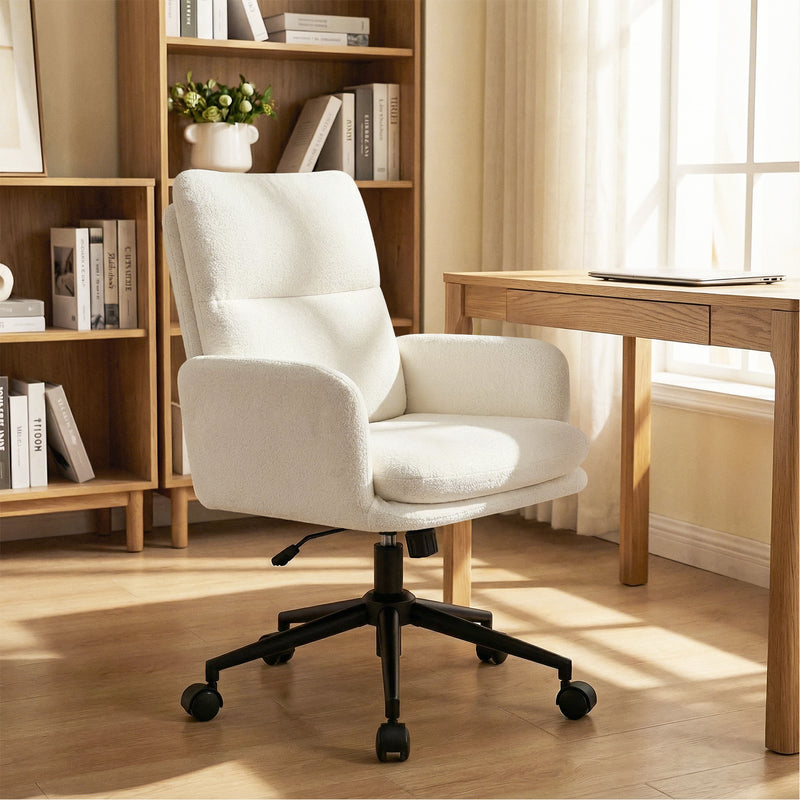 Modern Home Office Desk Chair With High Backrest，Chenille Upholstered Accent Chair With Wheels,Adjustable Swivel Computer Chair With Plush Curved Back,Fashion Vanity Stool Home Office Chair For Home Office,Study Room