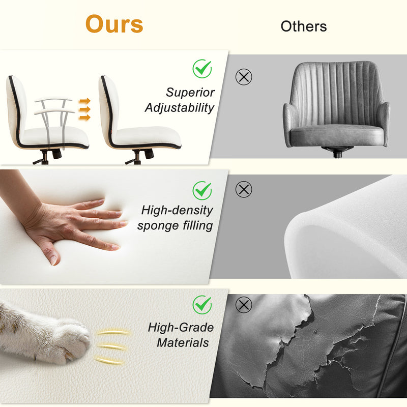 Faux Leather Office Chair With Adjustable Height Vanity Chair Padded Armrests