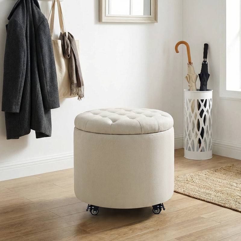 Modern Round Storage Ottoman with Removable Lid &wheels