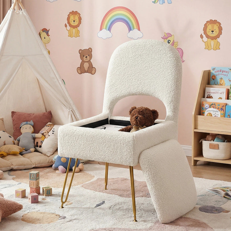 Furniliving Vanity Chair With Storage,Storage Make Up Chair With Folding Backrest