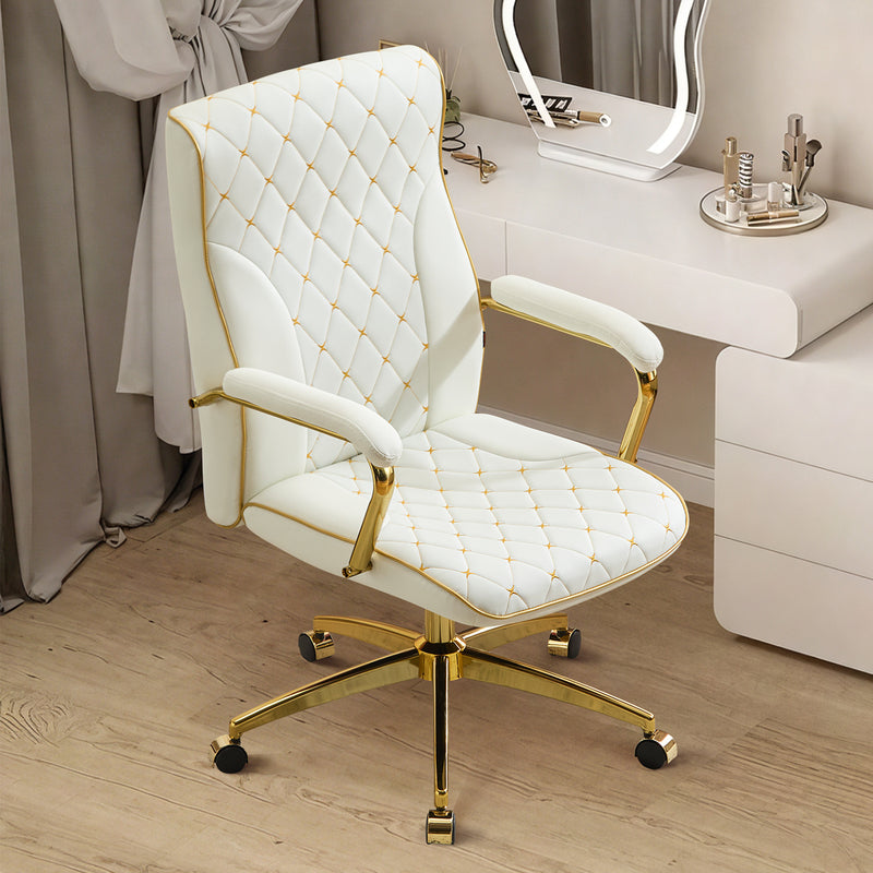 Adjustable Vanity Chair with Golden Legs and Padded Armrest