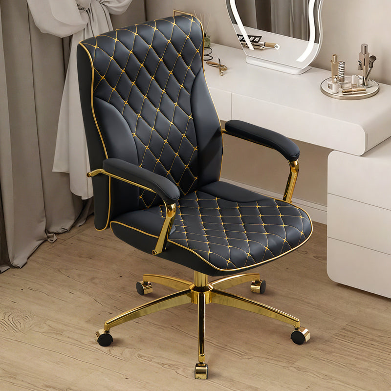 Adjustable Vanity Chair with Golden Legs and Padded Armrest