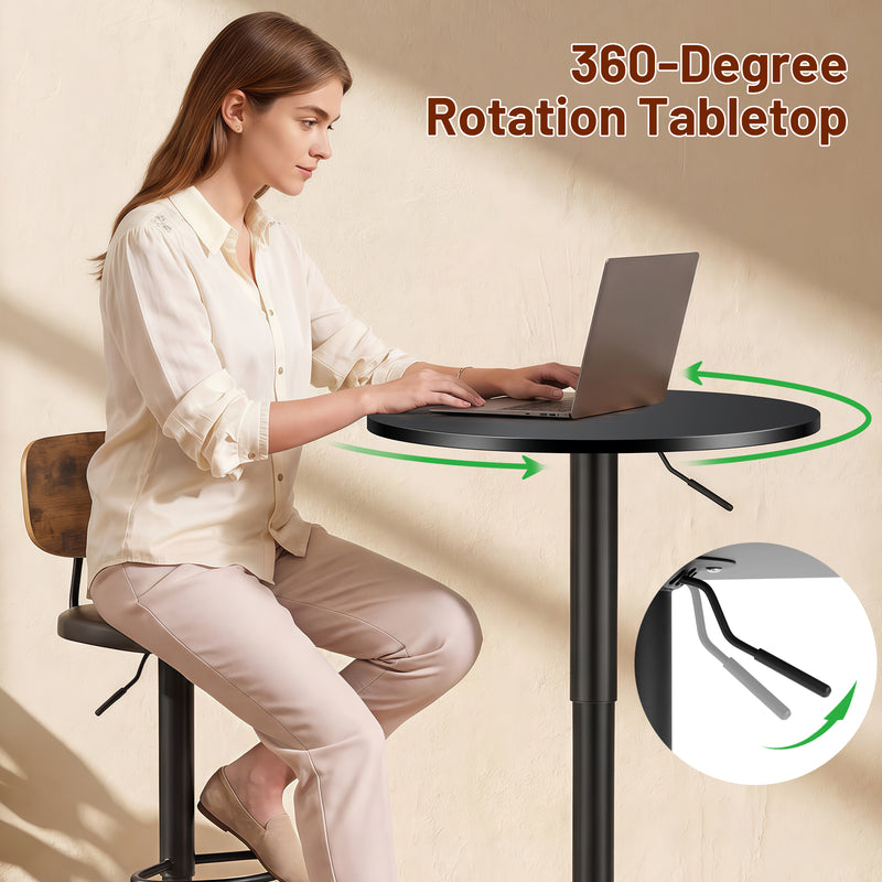 Furniliving Modern Round Side Table Adjustable Height Bar Table
