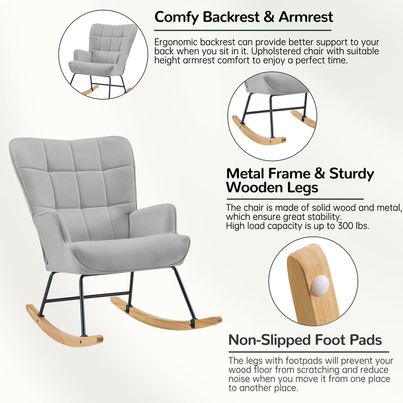 Nursery Rocking Chair Upholstered Glider Rocking Chair Modern Accent Chair Padded Seat Reading Chair