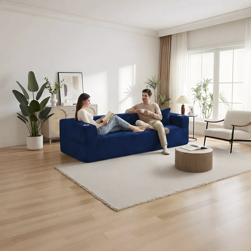 92'' Oversize boneless Sofa,Modern Loveseat with Cup Holder