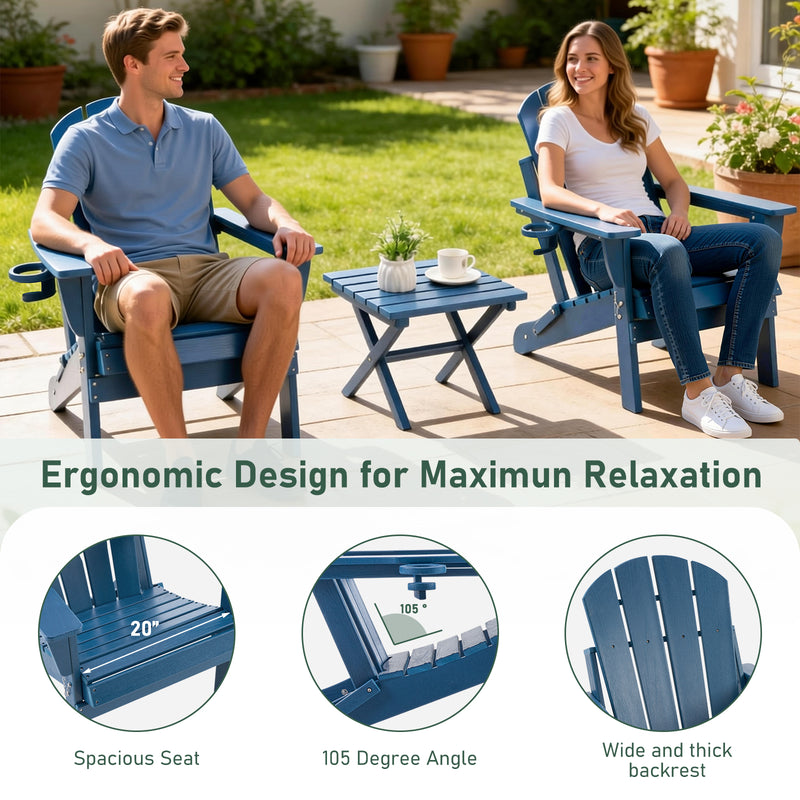 Folding Adirondack Chairs Set of 2, Outdoor HDPE Patio Chairs