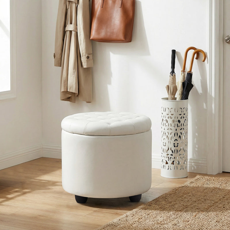Linen Upholstered Storage Ottoman