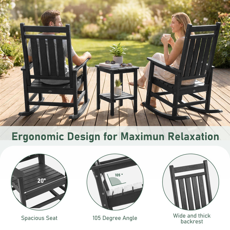 Oversized Rocking Chairs Set of 2, HDPE Outdoor Rocking Chair for Adults with High Back