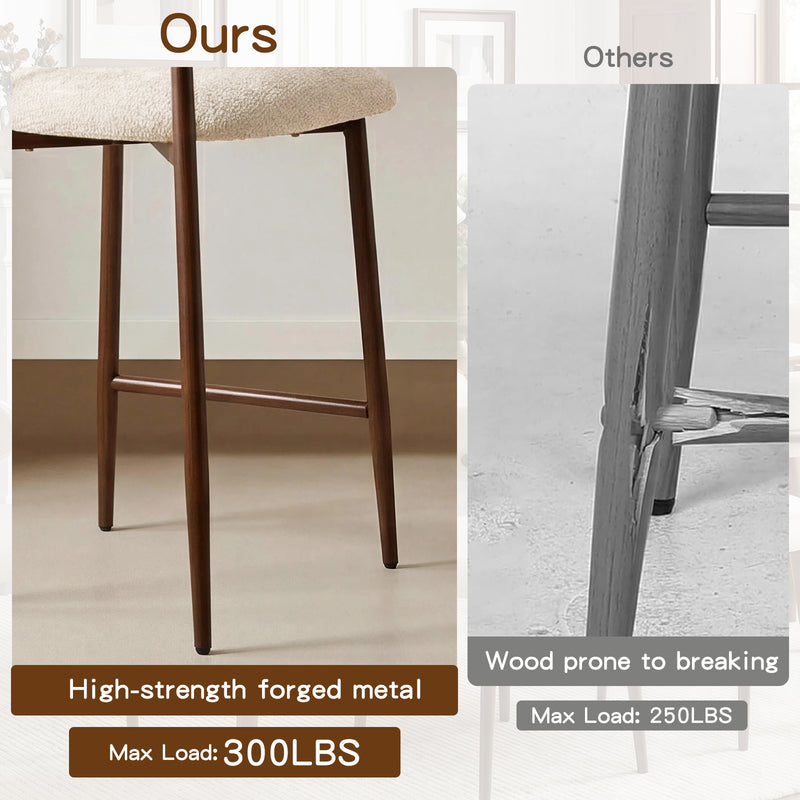 Upholstered Linen Bar Stools with Walnut Grain Metal Legs