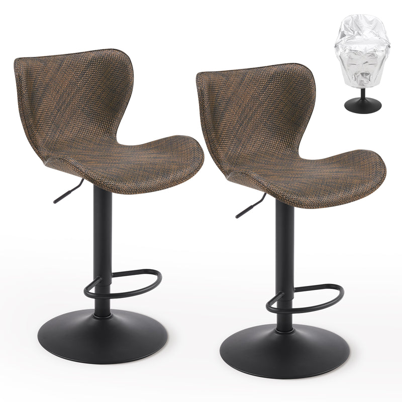 Adjustable Outdoor HDPE Bar Stools Set of 2, All-Weather Textilene Swivel Patio Bar Chairs
