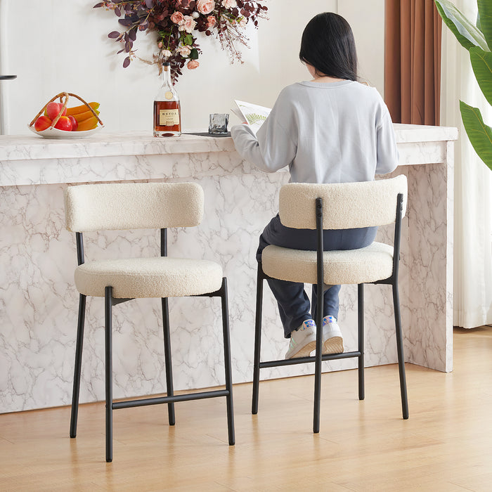Furnilivng 24'' Bar Stools Set of 2, Modern Boucle Fabric Counter Height Bar Stools with Mid Back, Metal Frame with Upholstered for Kitchen Island, Bar, Dining Room