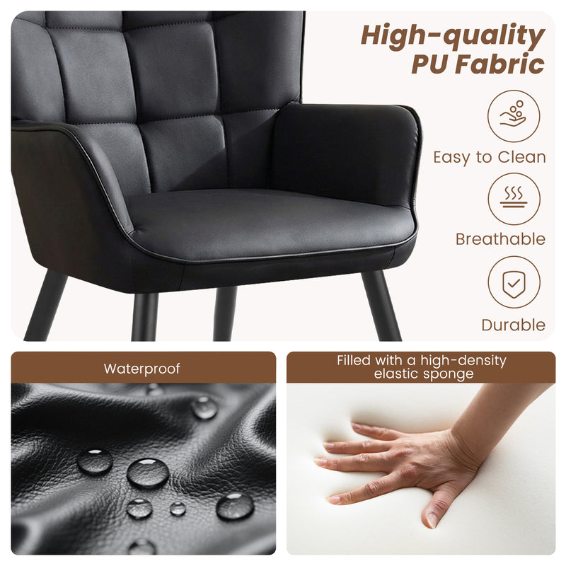 PU Leather Accent Chair With High Backrest Comfortable Tufted With Feather-Like Armrests