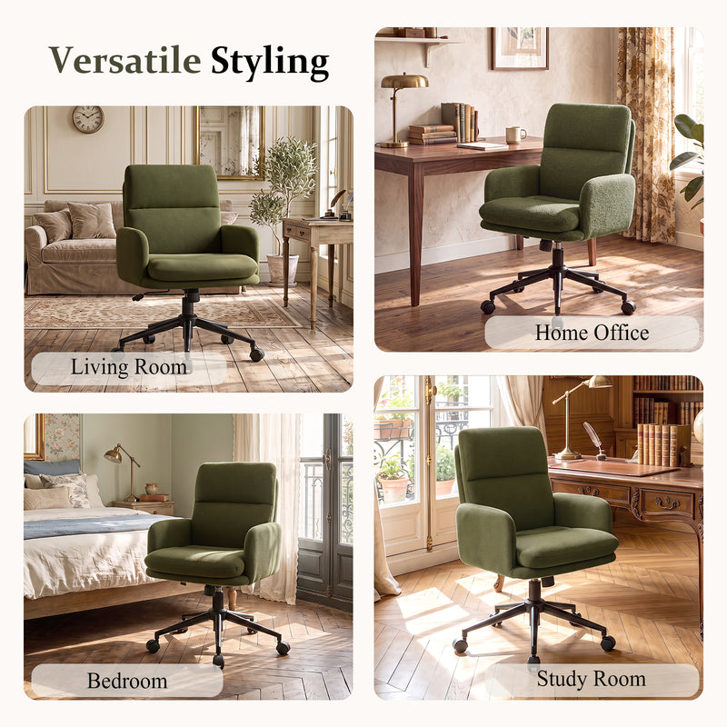 Modern Home Office Desk Chair With High Backrest，Chenille Upholstered Accent Chair With Wheels,Adjustable Swivel Computer Chair With Plush Curved Back,Fashion Vanity Stool Home Office Chair For Home Office,Study Room