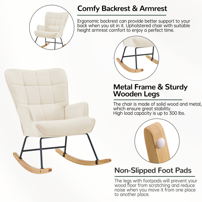 Nursery Rocking Chair Upholstered Glider Rocking Chair Modern Accent Chair Padded Seat Reading Chair