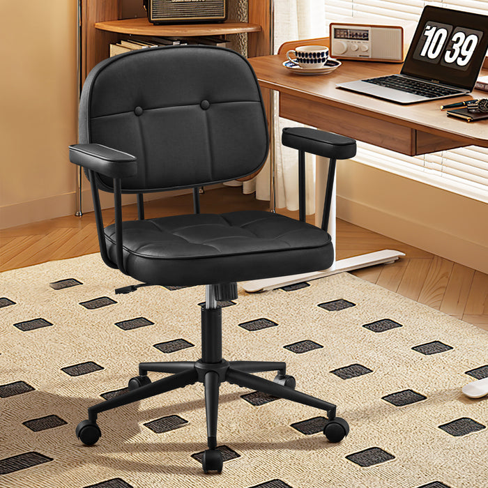Home Office Chair with Wheels Padded Armrest, Ergonomic Leather Desk Chair with Mid Back Lumbar Support Adjustable Height Rolling Swivel Executive Compact Task Chairs