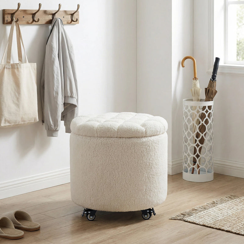 Modern Round Storage Ottoman with Removable Lid &wheels