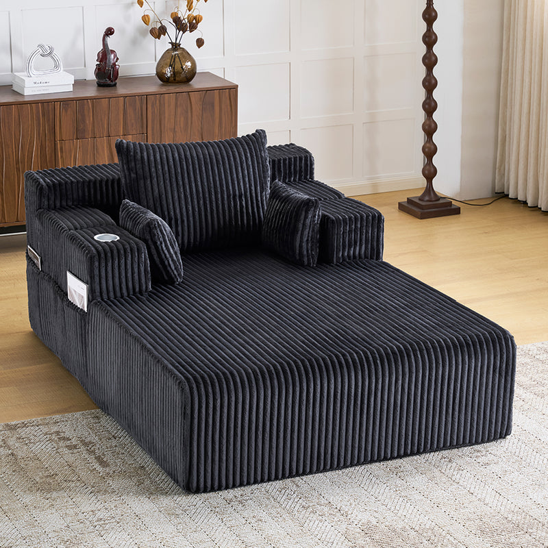 66" Oversized Chaise Lounge Indoor, Upholstered Sofa Bed with 1 Cup Holders & 4 Side Pockets