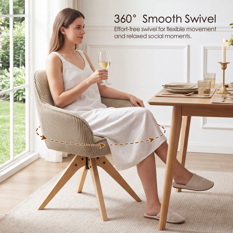 Swivel Corduroy Dining Chairs Set of 2 with Solid Wood Frame and Thicken Cushion