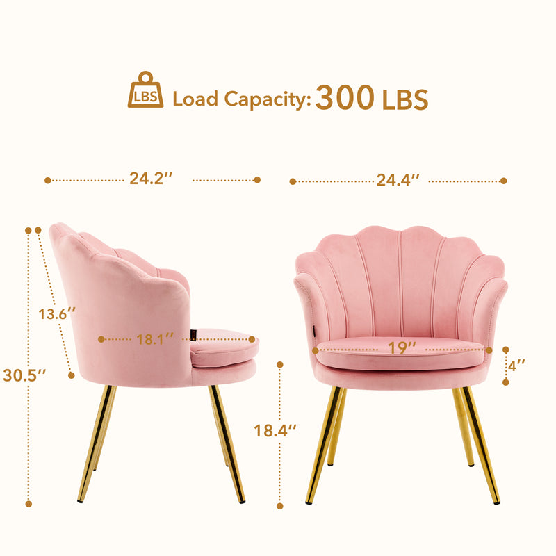 Furniliving Velvet  Vanity Chair Seashell-Shaped Vanity Stool Upholstered Accent Chair With Golden Metal Legs