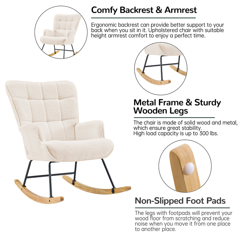 Nursery Rocking Chair Upholstered Glider Rocking Chair Modern Accent Chair Padded Seat Reading Chair