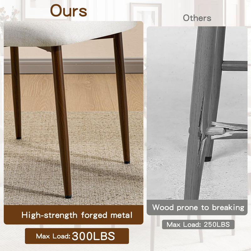 Modern Dining Chairs Set Of 2,Upholstered Kitchen Chairs With Walnut Grain Metal Legs