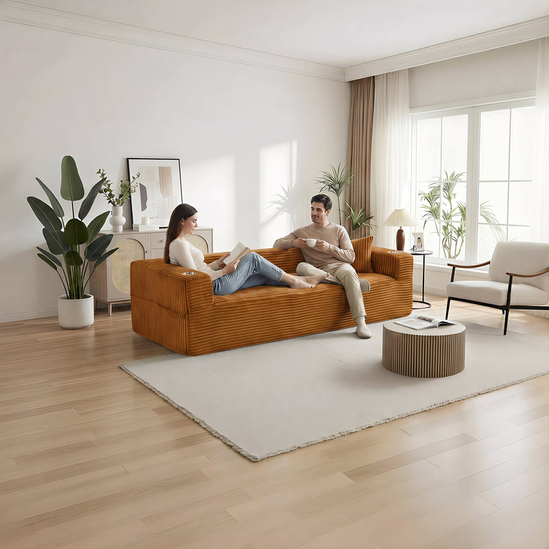 92'' Oversize boneless Sofa,Modern Loveseat with Cup Holder
