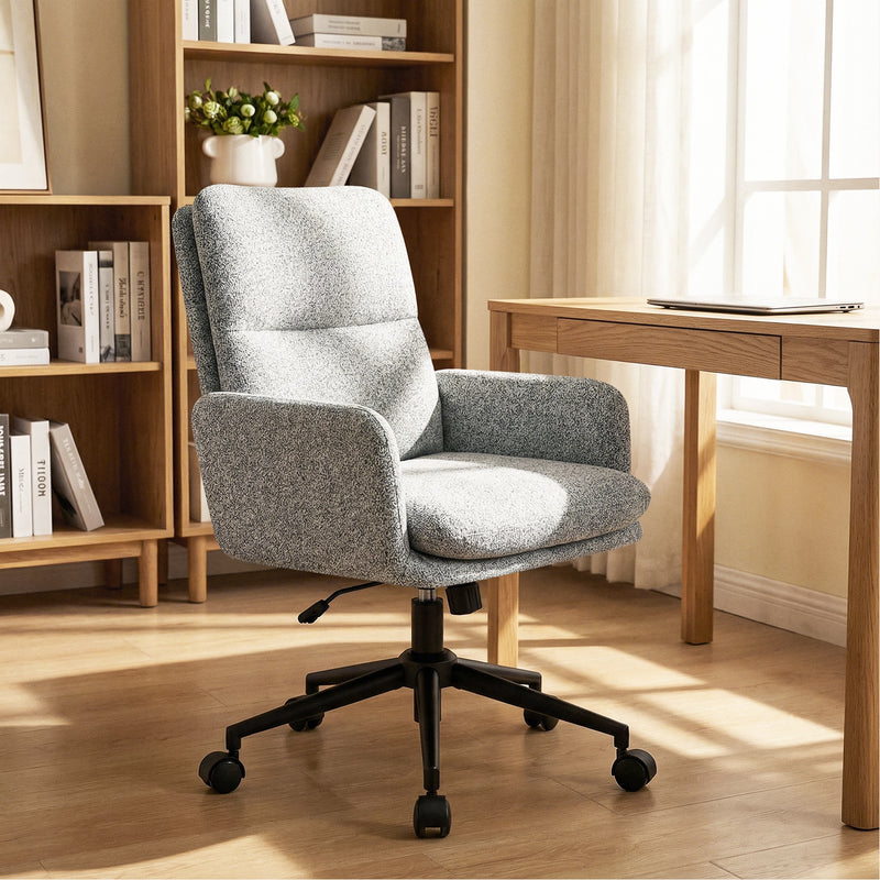 Modern Home Office Desk Chair With High Backrest，Chenille Upholstered Accent Chair With Wheels,Adjustable Swivel Computer Chair With Plush Curved Back,Fashion Vanity Stool Home Office Chair For Home Office,Study Room