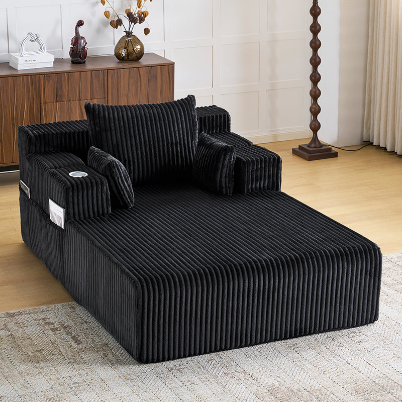66" Oversized Chaise Lounge Indoor, Upholstered Sofa Bed with 1 Cup Holders & 4 Side Pockets