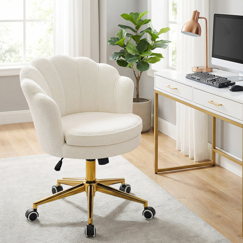 Furniliving Cute Vanity Chair With Shall-Shaped Backrest,Adjustable Swivel Home Office Desk Chair With Wheels