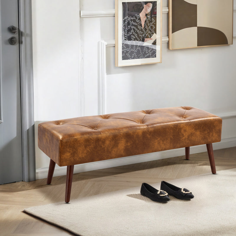 44.75" End of Bed Bench,Modern Tufted Velvet Ottoman Bench With Gold Legs