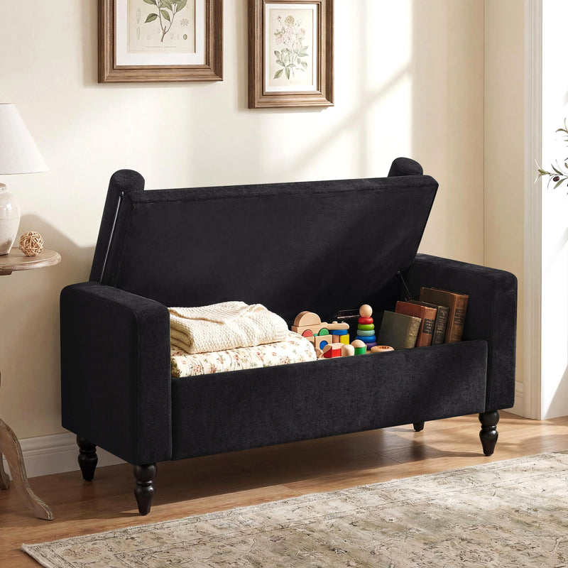 45.7’’ Linen Storage Ottoman Bench With Round Cushion