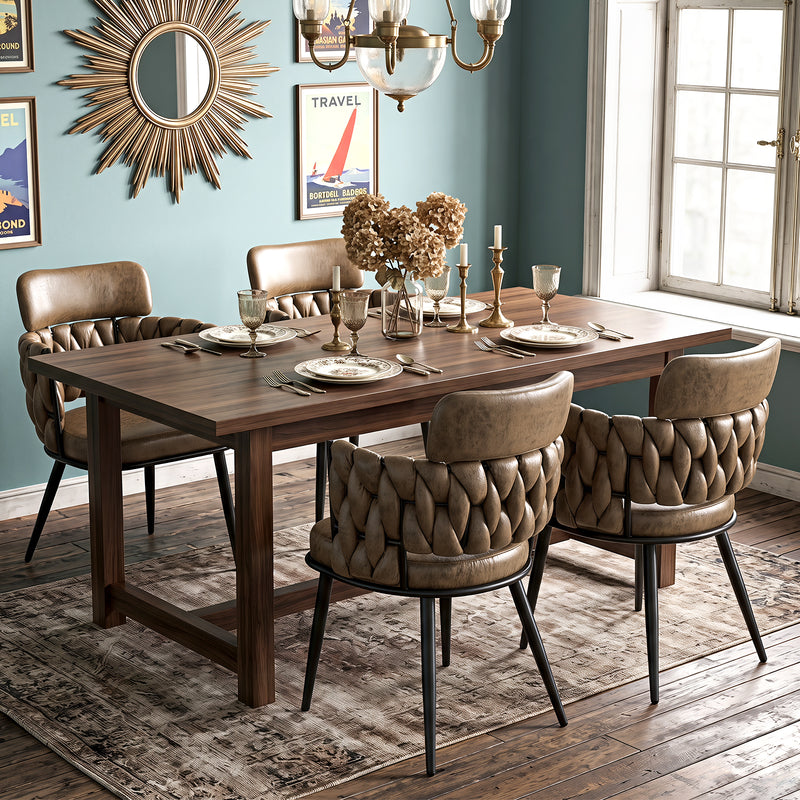 Hand-Woven Dining Chairs Set of 2, Upholstered Luxury Faux Suede Dining Room Chairs with Ergonomic Curved Back