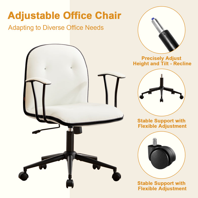 Faux Leather Office Chair With Adjustable Height Vanity Chair Padded Armrests