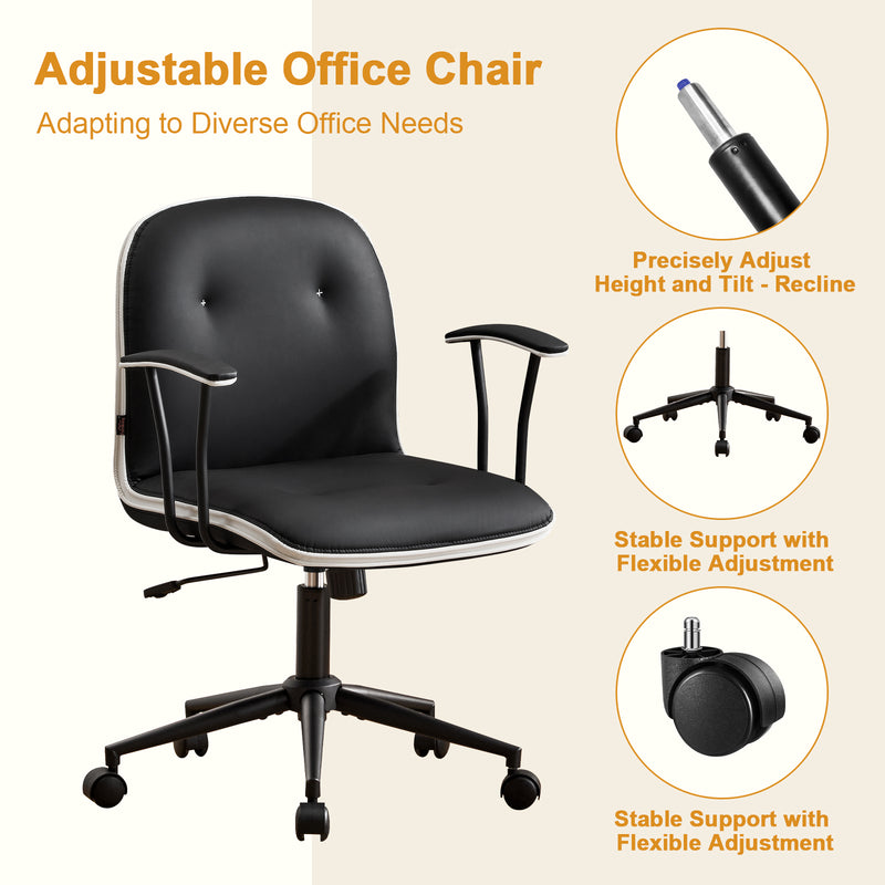 Faux Leather Office Chair With Adjustable Height Vanity Chair Padded Armrests