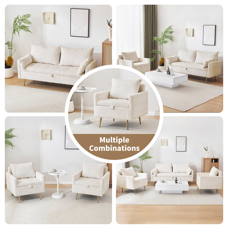 Furniliving Corduroy Upholstered Loveseat With Storage
