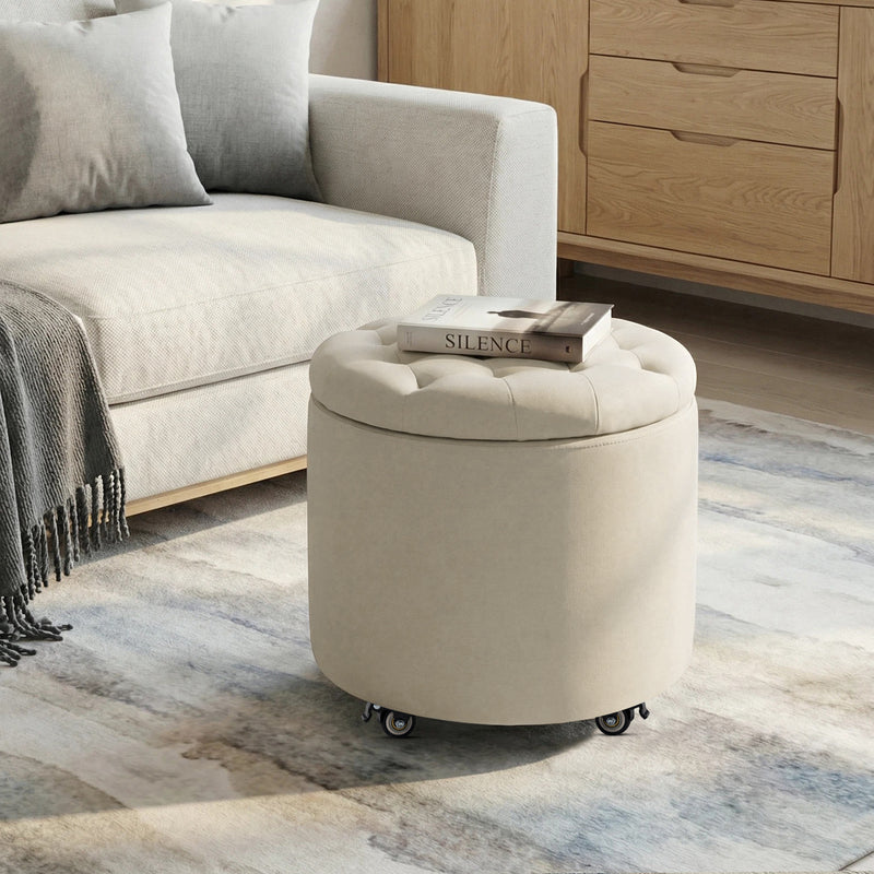 Modern Round Storage Ottoman with Removable Lid &wheels