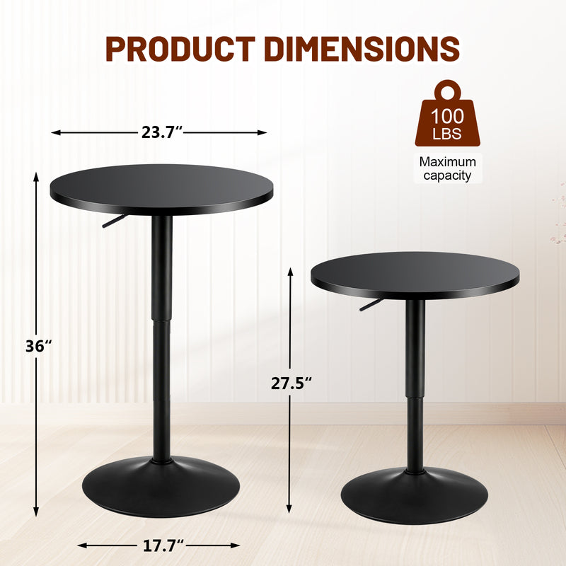 Furniliving Modern Round Side Table Adjustable Height Bar Table